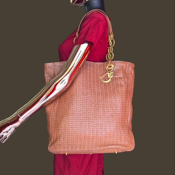 Dior Woven Soft Lady  Tote with Gold Chain - Picture 1 of 17